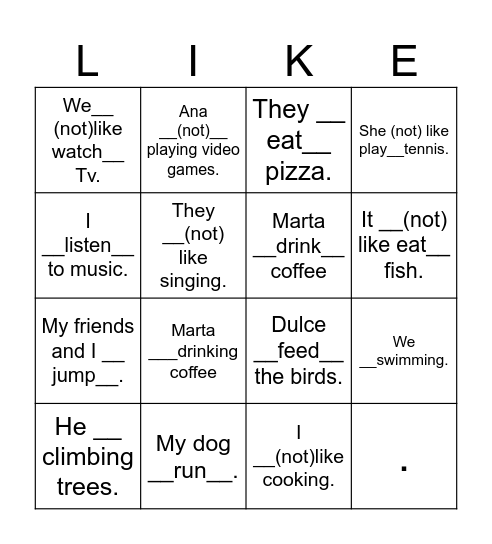 LIKE+ING Bingo Card