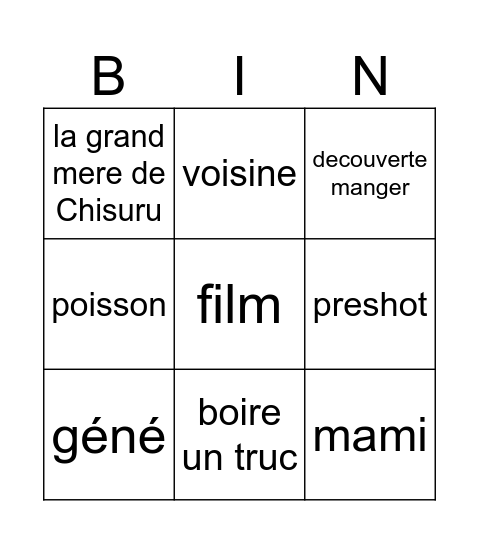 Rent a girl friend Bingo Card