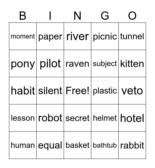 Green Group 11/10-11/14 Bingo Card