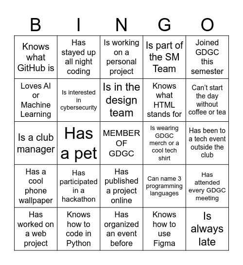 Find someone who... Bingo Card