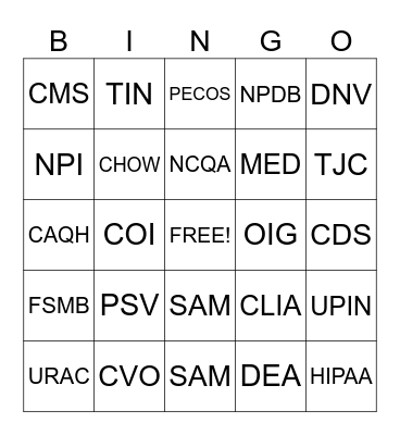 MEDICAL STAFF PROFESSIONAL = MSP Bingo Card