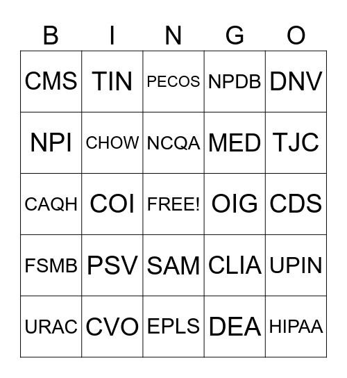 MEDICAL STAFF PROFESSIONAL = MSP Bingo Card