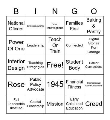 FCCLA Bingo Card