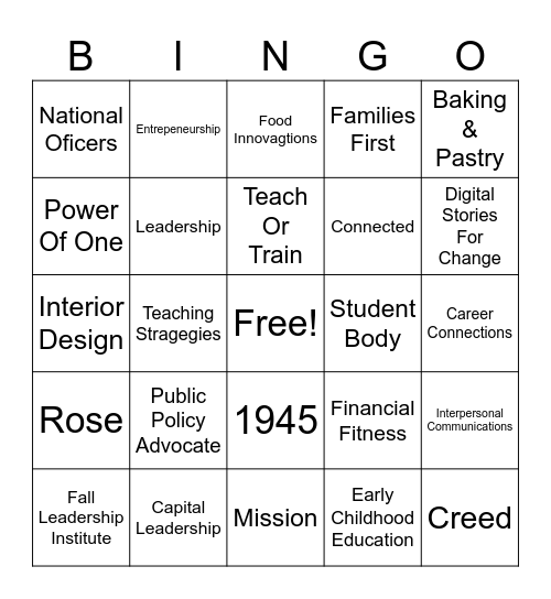 FCCLA Bingo Card