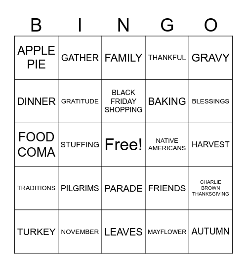 THANKSGIVING Bingo Card