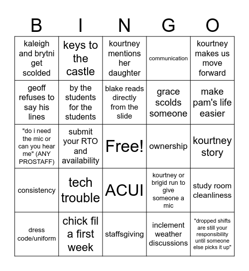 staff meeting Bingo Card