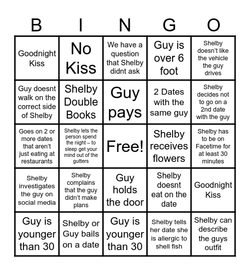 Shelby Dating Bingo Card
