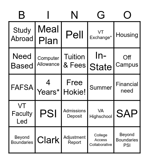 Premier Scholarship Bingo! Bingo Card