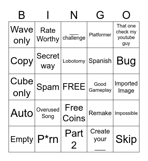 Recent Tab Geometry Dash Bingo Card