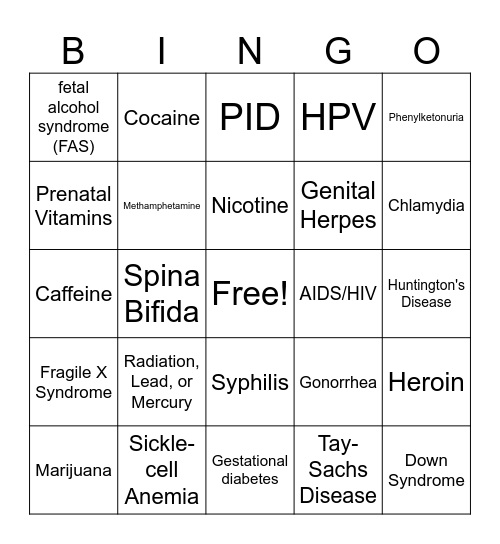 Baby Bingo Card