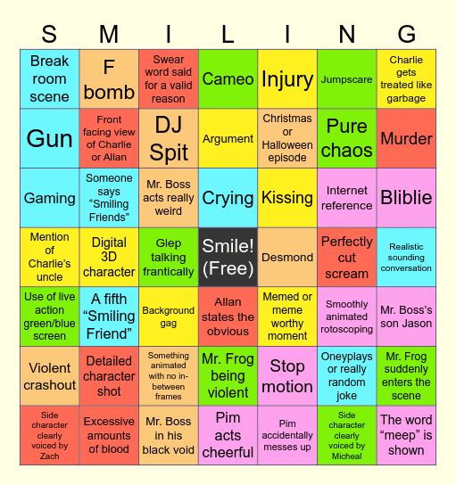 Ultimate Smiling Friends Bingo (49 Random Tiles) Bingo Card