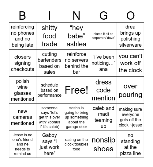 Grimaldis Meeting Bingo Card