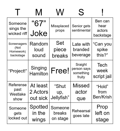 Tech Week Bingo Card