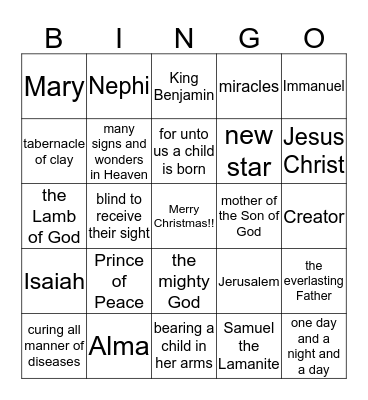 Prophecies of Christ's birth Bingo Card