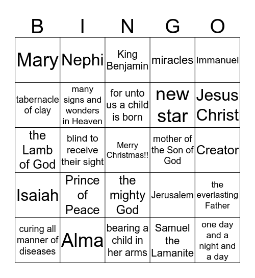 Prophecies of Christ's birth Bingo Card