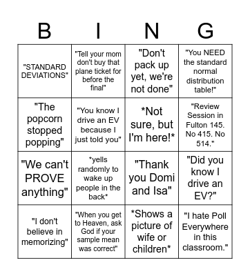 Stats Bingo Card