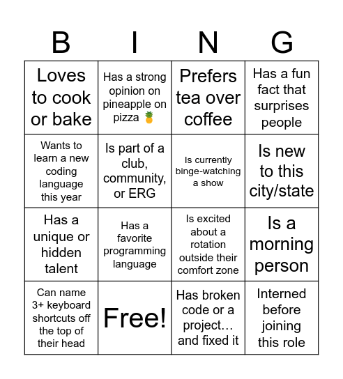 Get-To-Know-You Bingo- 1st-Year Engineers Bingo Card