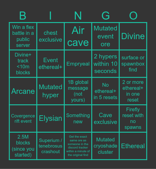 Go mining but with extra suffering (updated) Bingo Card