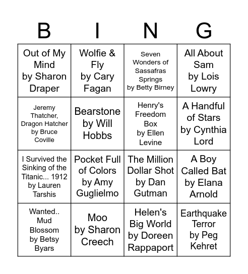 3/4th Reading List Bingo Card