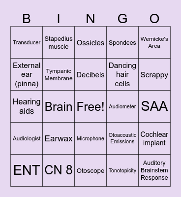 SAA Bingo Card