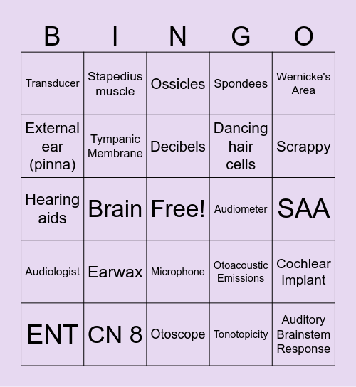 SAA Bingo Card