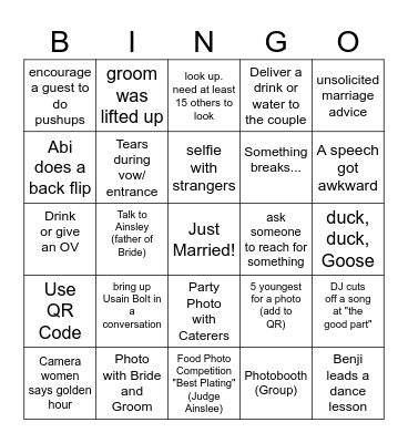 Wedding Ainslee & Cole Bingo Card