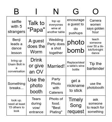 Ainslee & Cole Wedding Bingo Card
