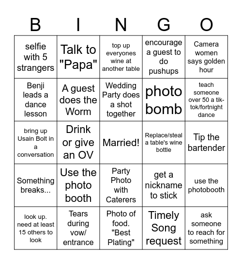 Ainslee & Cole Wedding Bingo Card