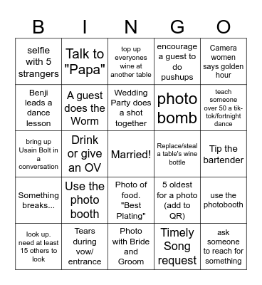 Ainslee & Cole Wedding Bingo Card