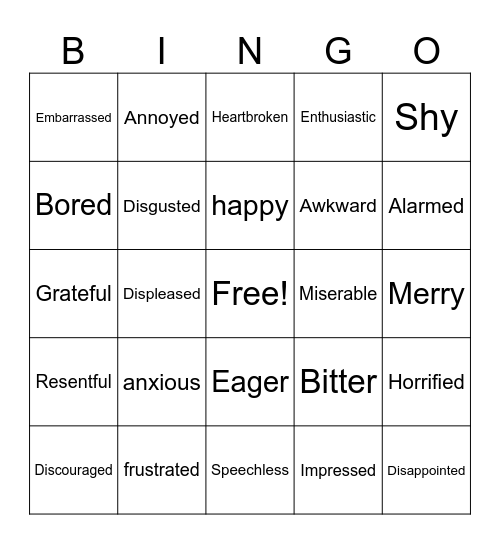 Emotions! Bingo Card