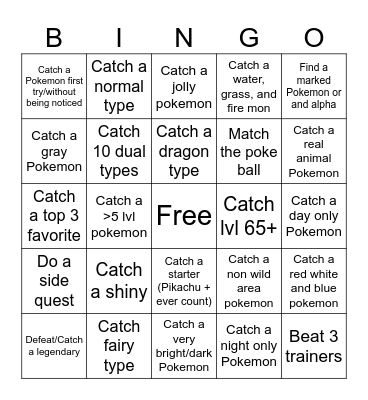 Pokemon Bingo Card