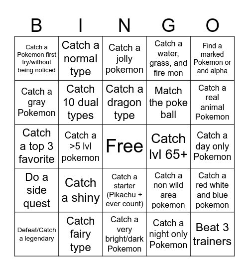Pokemon Bingo Card