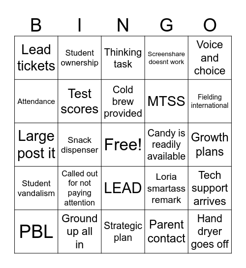 PD Bingo 11/4 Bingo Card
