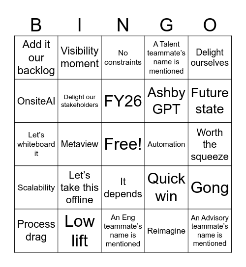 Ops Innovation Lab BINGO! Bingo Card