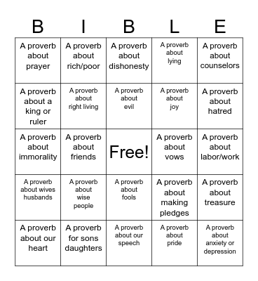 NOVEMBER PROVERBS BINGO Card