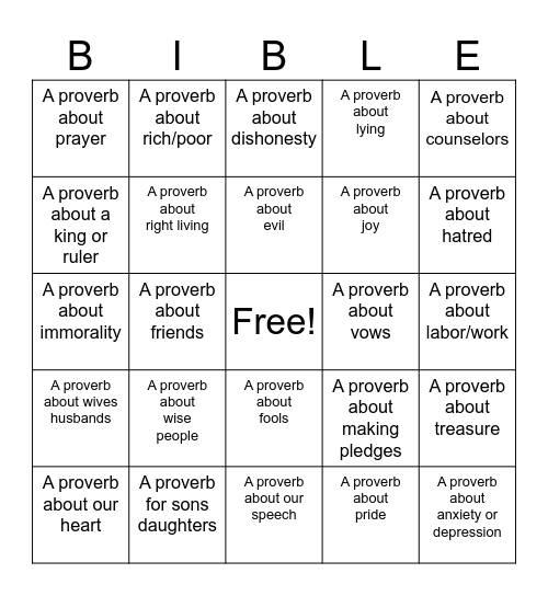 NOVEMBER PROVERBS BINGO Card