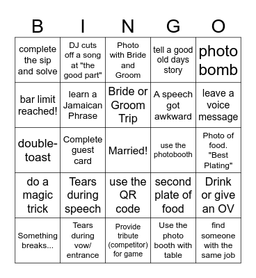 Table Bingo - Bingo Card