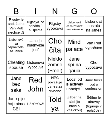 Mentalista Bingo Card
