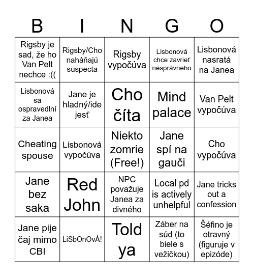 Mentalista Bingo Card