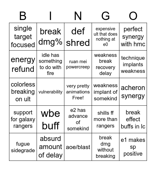 The Dahlia V1 Bingo Card