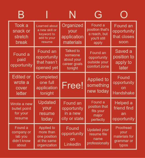 Apply & Conquer Bingo Card