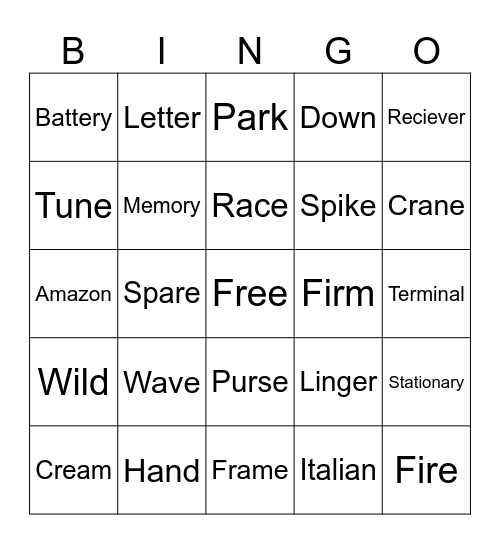 TRingo! #44 2 Clues 1 Word Bingo Card