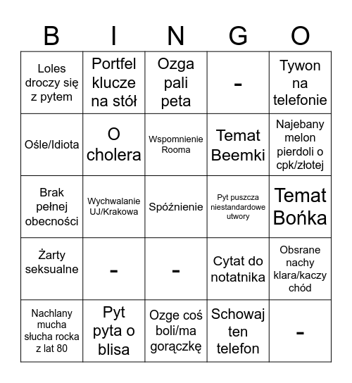 Whiskey BINGO Card