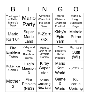 Nintendo Music Wishlist 2 Bingo Card