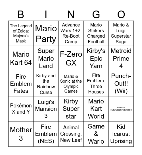 Nintendo Music Wishlist 2 Bingo Card