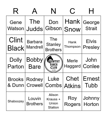 Country Ranch Bingo Card