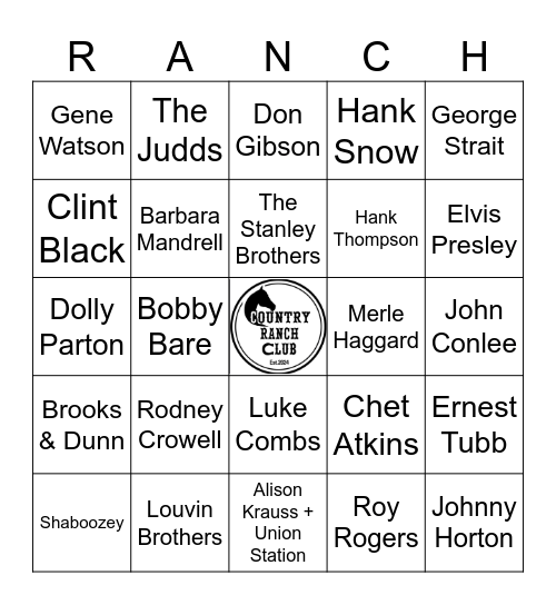 Country Ranch Bingo Card