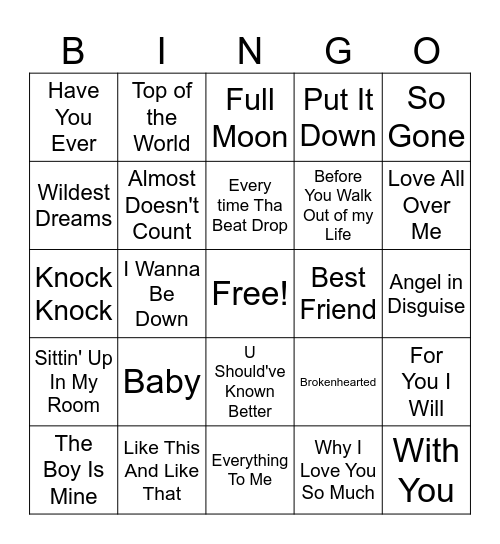 The Boy Is Mine Bingo Card
