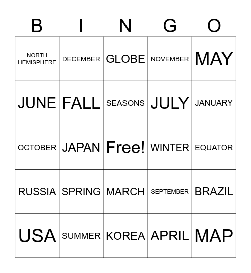 Map Bingo! Bingo Card