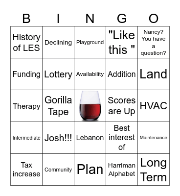 School Board Drinking Bingo Card